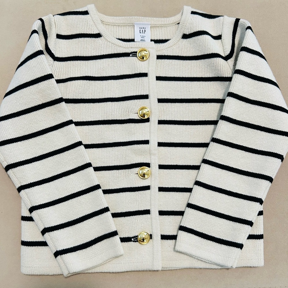 GAP Kids Black and White Striped Cardigan with Gold Buttons - Size 4T